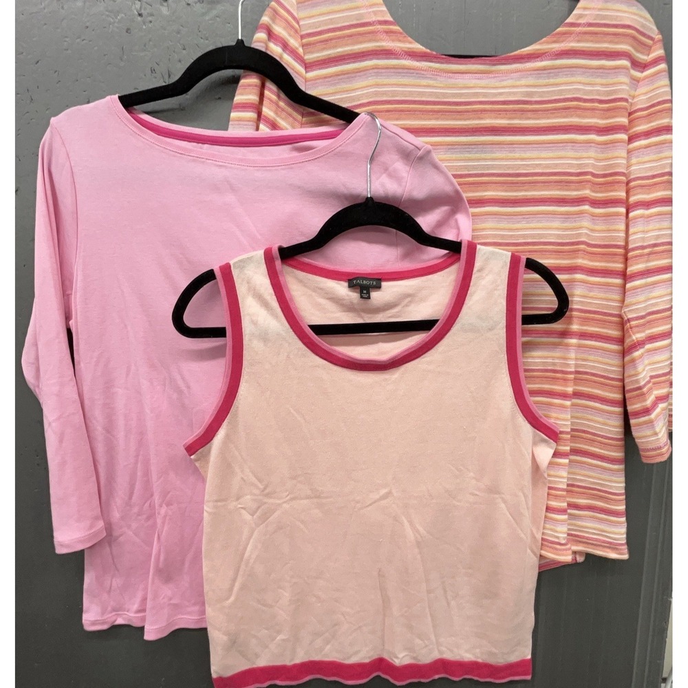 Talbots Top LOT OF 3 M/L Pink Cotton Tee Tank Spring Summer Comfort Coastal Prep